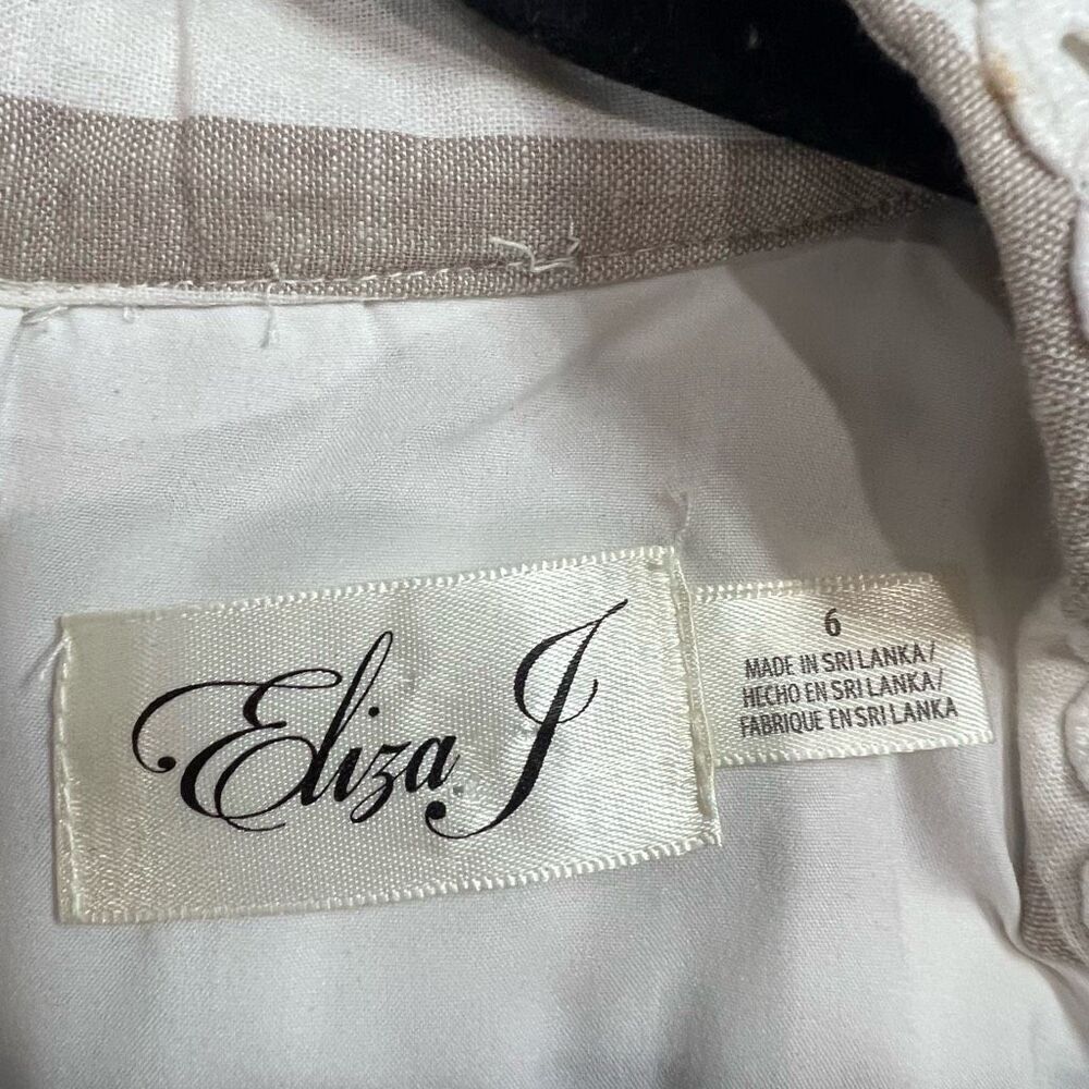 Eliza J Tan White Striped Detailed Hem Linen Cotton Blend Shift Dress Sz 6 Women - Picture 3 of 8